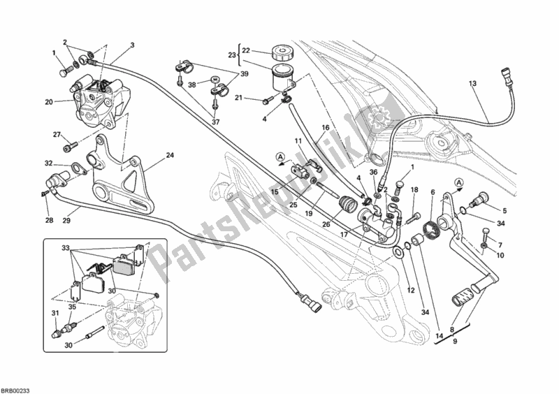 All parts for the Rear Brake System of the Ducati Monster 696 USA 2008